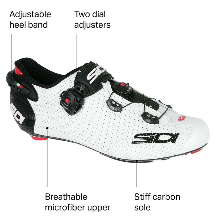 Road Bike Shoes * | New Sidi Road Bike Shoes Wire 2 Air Vent Carbon Cycling Shoe Men'S White/Black